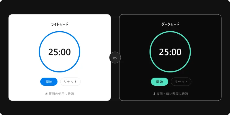 タイマーのライトモードとダークモードの比較